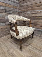 Antique Captains Desk Tub Chair Smokers Bow Back Floral Upholstery