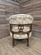 Antique Captains Desk Tub Chair Smokers Bow Back Floral Upholstery