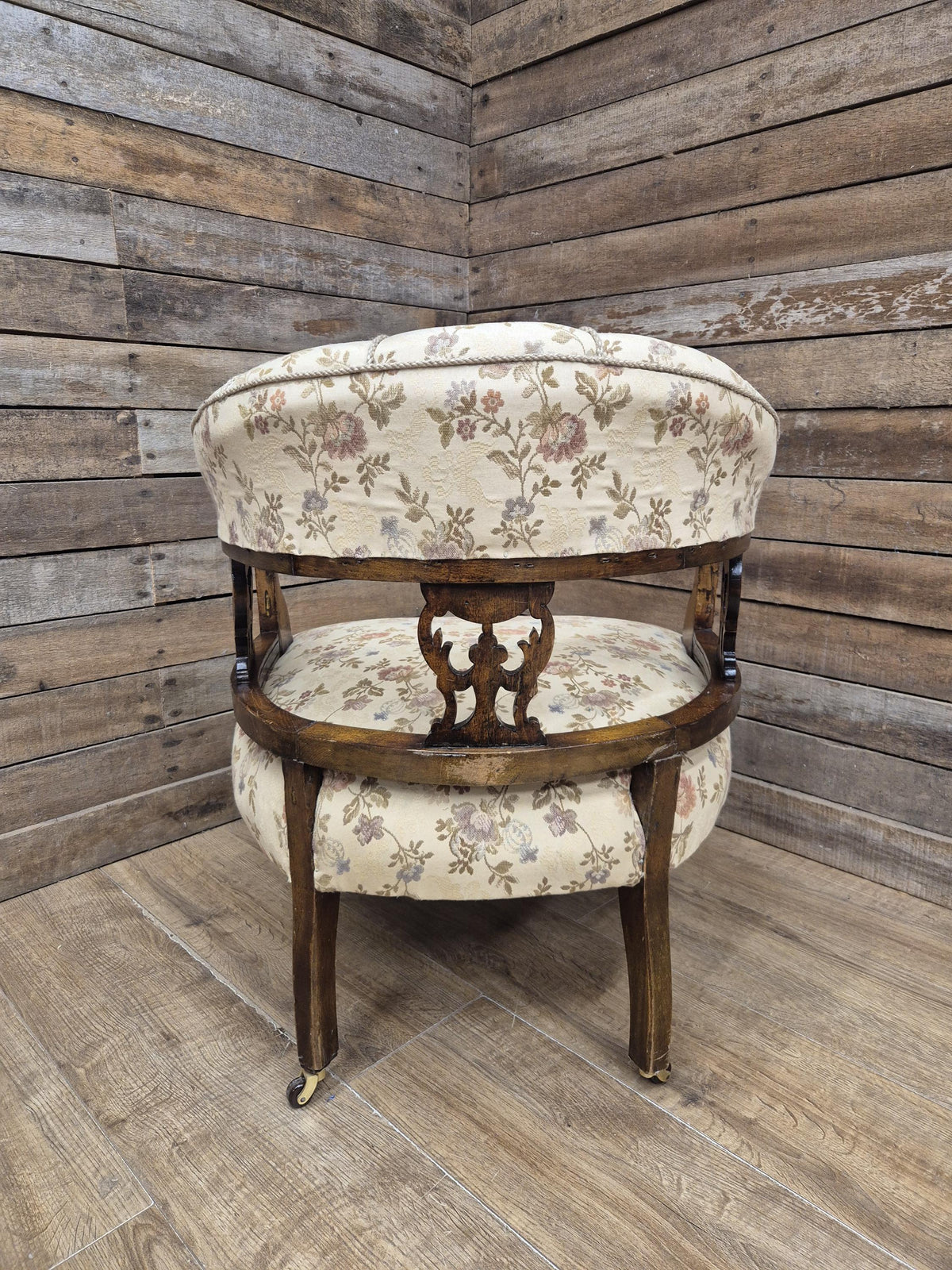 Antique Captains Desk Tub Chair Smokers Bow Back Floral Upholstery