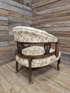 Antique Captains Desk Tub Chair Smokers Bow Back Floral Upholstery