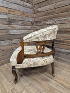 Antique Captains Desk Tub Chair Smokers Bow Back Floral Upholstery