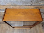 Slim Mid Century Teak Glazed Bookcase Compact Display Cabinet Sliding Doors
