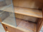 Slim Mid Century Teak Glazed Bookcase Compact Display Cabinet Sliding Doors