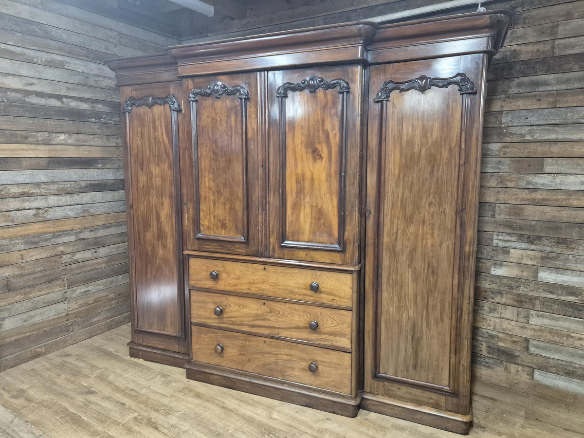 Victorian Mahogany Breakfront Compactum Wardrobe Four Doors Linen Press