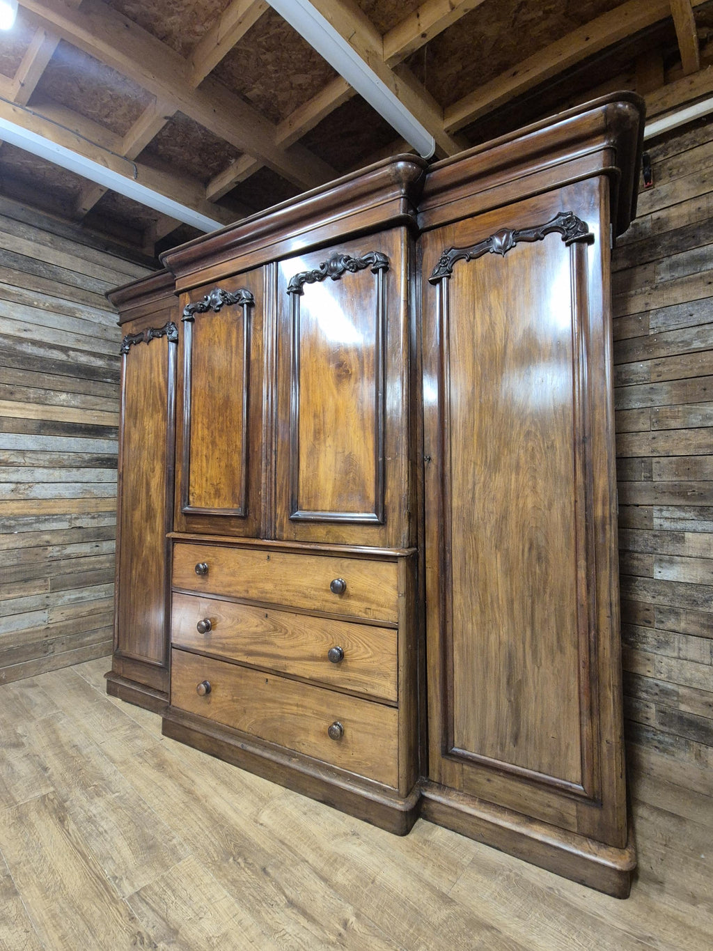 Victorian Mahogany Breakfront Compactum Wardrobe Four Doors Linen Press