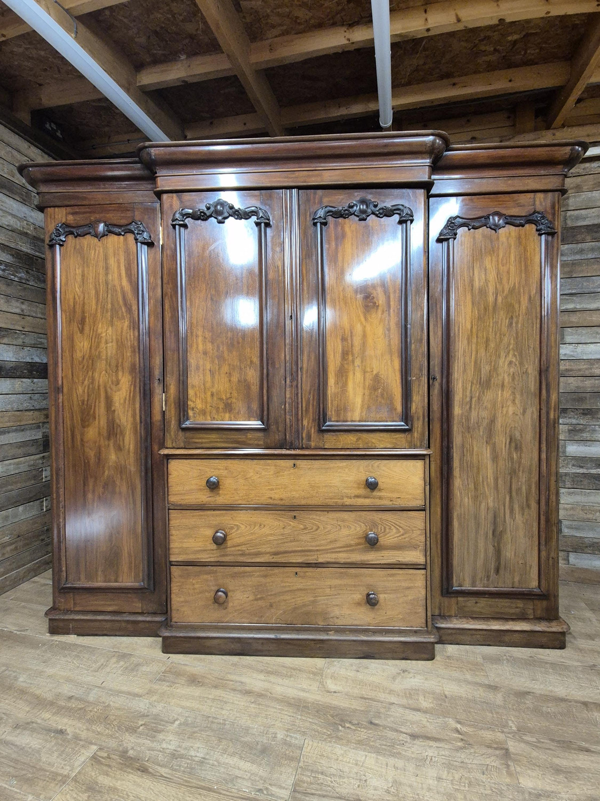 Victorian Mahogany Breakfront Compactum Wardrobe Four Doors Linen Press