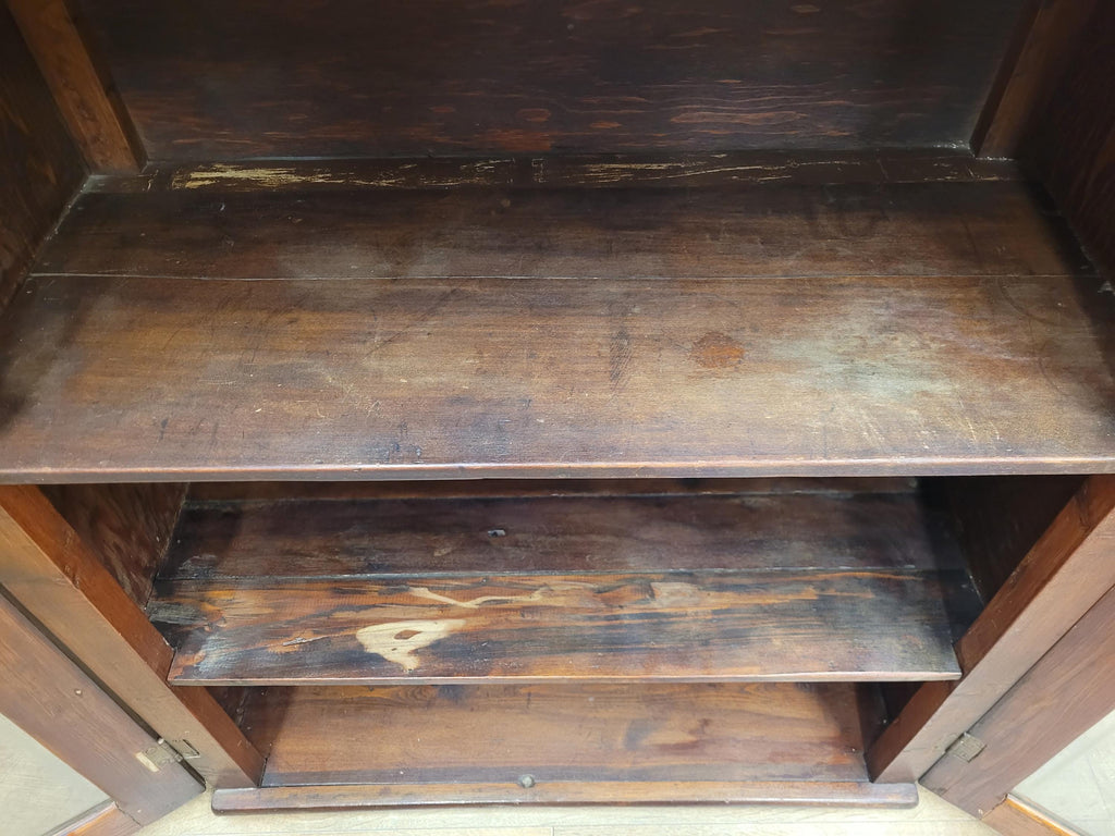 Vintage Pine Glazed Display Cabinet Two Doors Rustic Bookcase