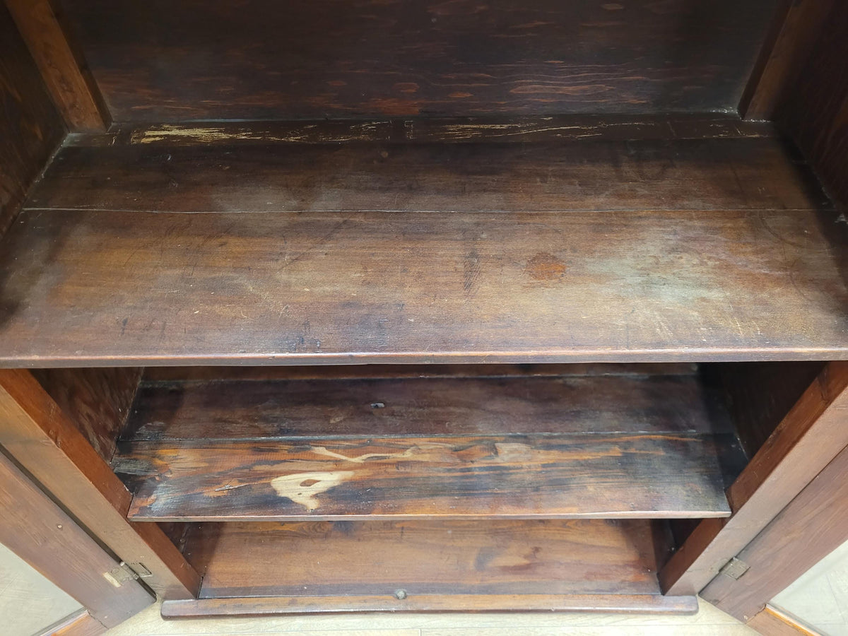 Vintage Pine Glazed Display Cabinet Two Doors Rustic Bookcase