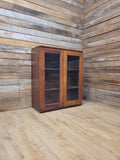Vintage Pine Glazed Display Cabinet Two Doors Rustic Bookcase