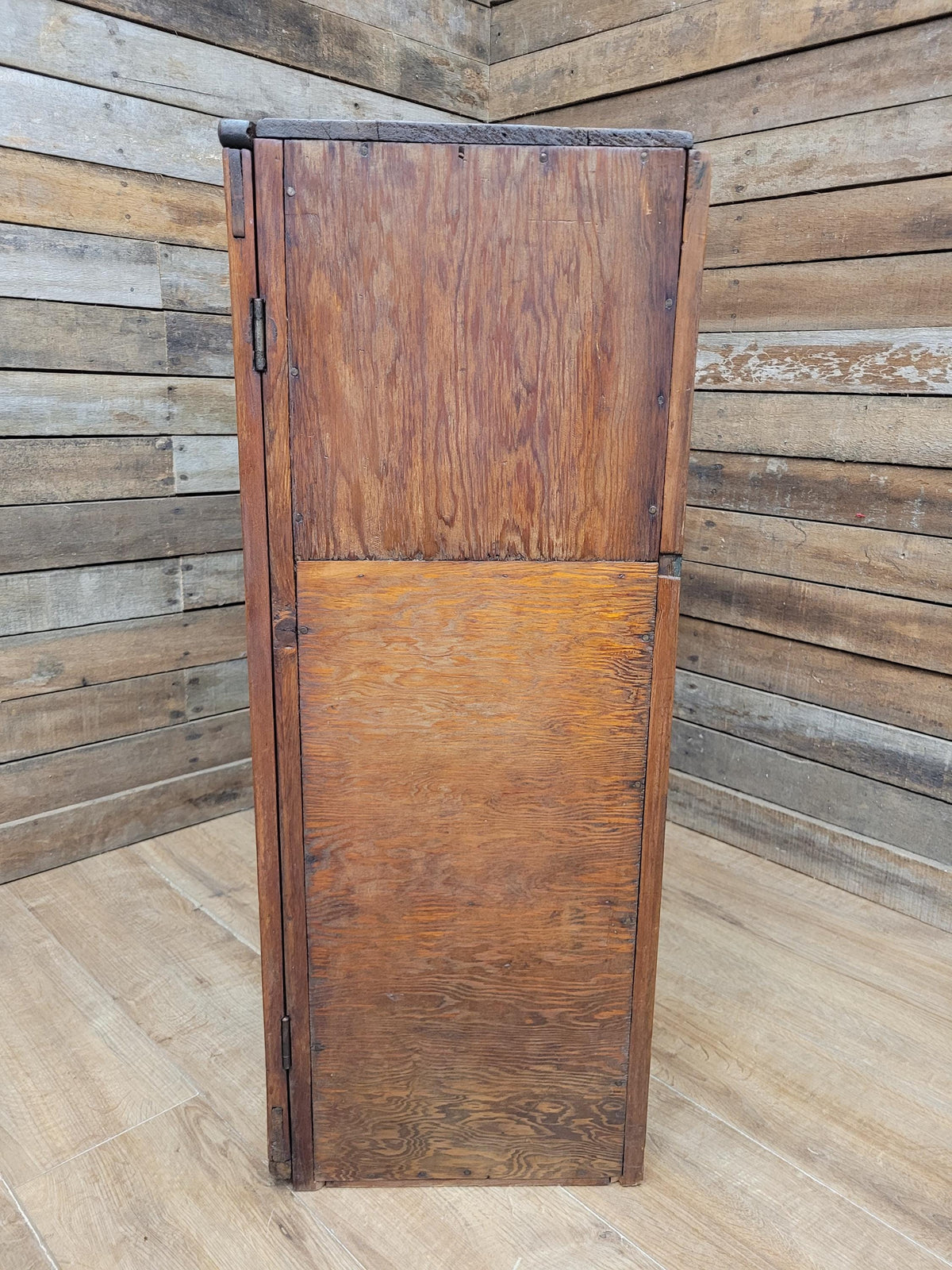 Vintage Pine Glazed Display Cabinet Two Doors Rustic Bookcase