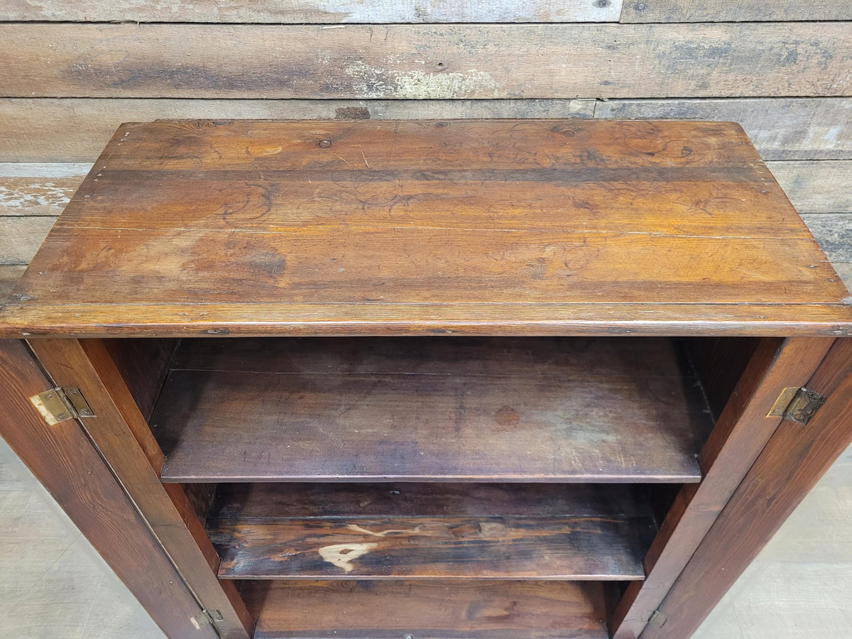 Vintage Pine Glazed Display Cabinet Two Doors Rustic Bookcase