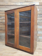Vintage Pine Glazed Display Cabinet Two Doors Rustic Bookcase