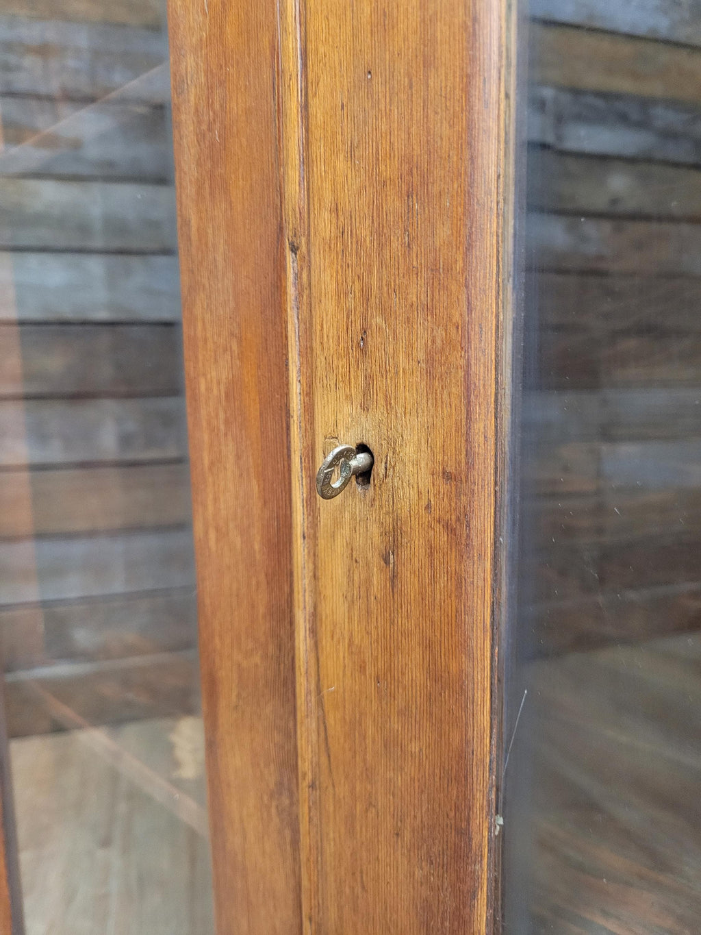 Vintage Pine Glazed Display Cabinet Two Doors Rustic Bookcase