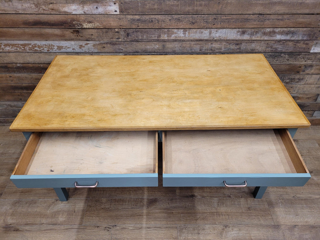 Vintage Wooden Writing Desk Painted Carriage House Two Drawers Kitchen Table