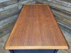 Vintage Teak Veneer Pedestal Desk Midnight Blue Three Drawers