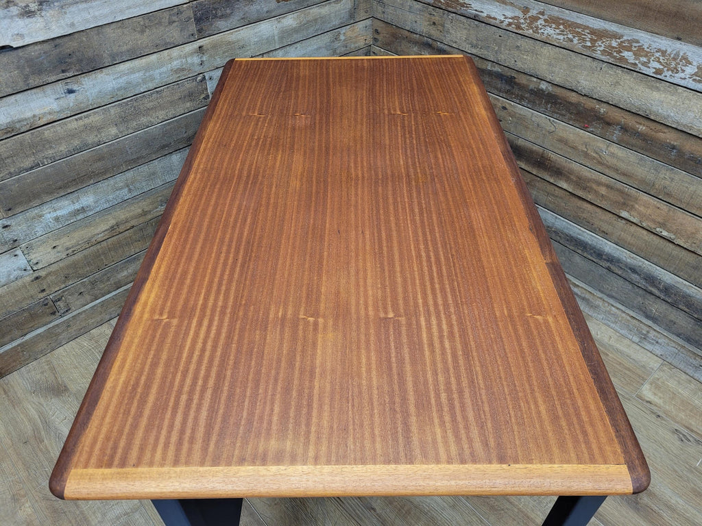 Vintage Teak Veneer Pedestal Desk Midnight Blue Three Drawers
