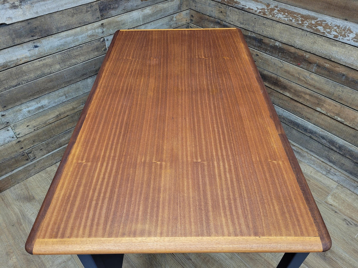 Vintage Teak Veneer Pedestal Desk Midnight Blue Three Drawers