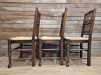 Five Vintage Lancashire Style Oak Rush Seat Dining Chairs