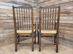 Five Vintage Lancashire Style Oak Rush Seat Dining Chairs