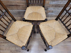 Five Vintage Lancashire Style Oak Rush Seat Dining Chairs