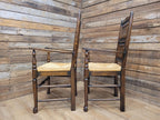 Five Vintage Lancashire Style Oak Rush Seat Dining Chairs