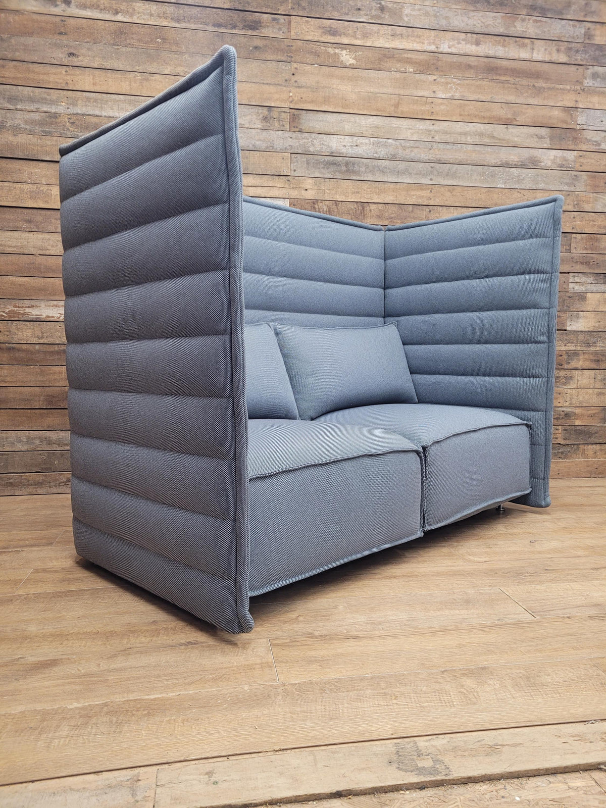 Vitra Sofa Grey Fabric Alcove Plume Contract Highback Two Seater