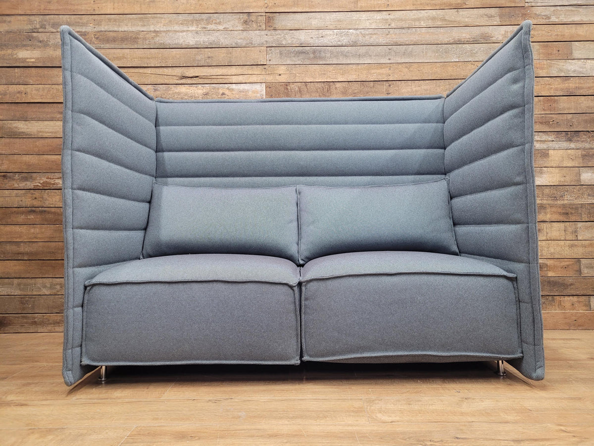 Vitra Sofa Grey Fabric Alcove Plume Contract Highback Two Seater