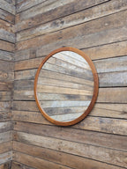 Vintage Round Afrormosia Teak Wall Mirror Mid Century Segmented Frame