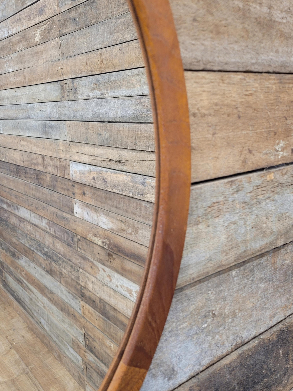 Vintage Round Afrormosia Teak Wall Mirror Mid Century Segmented Frame