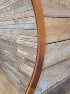 Vintage Round Afrormosia Teak Wall Mirror Mid Century Segmented Frame