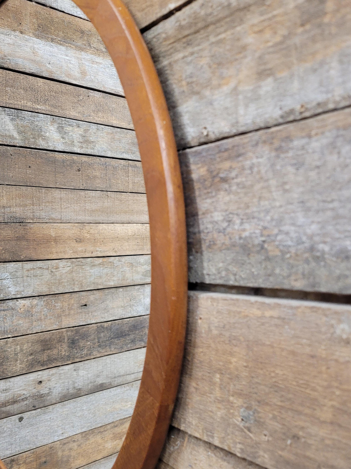 Vintage Round Afrormosia Teak Wall Mirror Mid Century Segmented Frame
