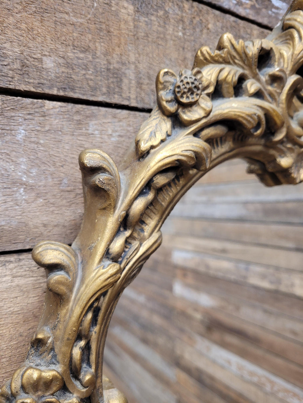 Oval Wall Mirror Gold Plaster Rococo Style Ornate Floral Frame
