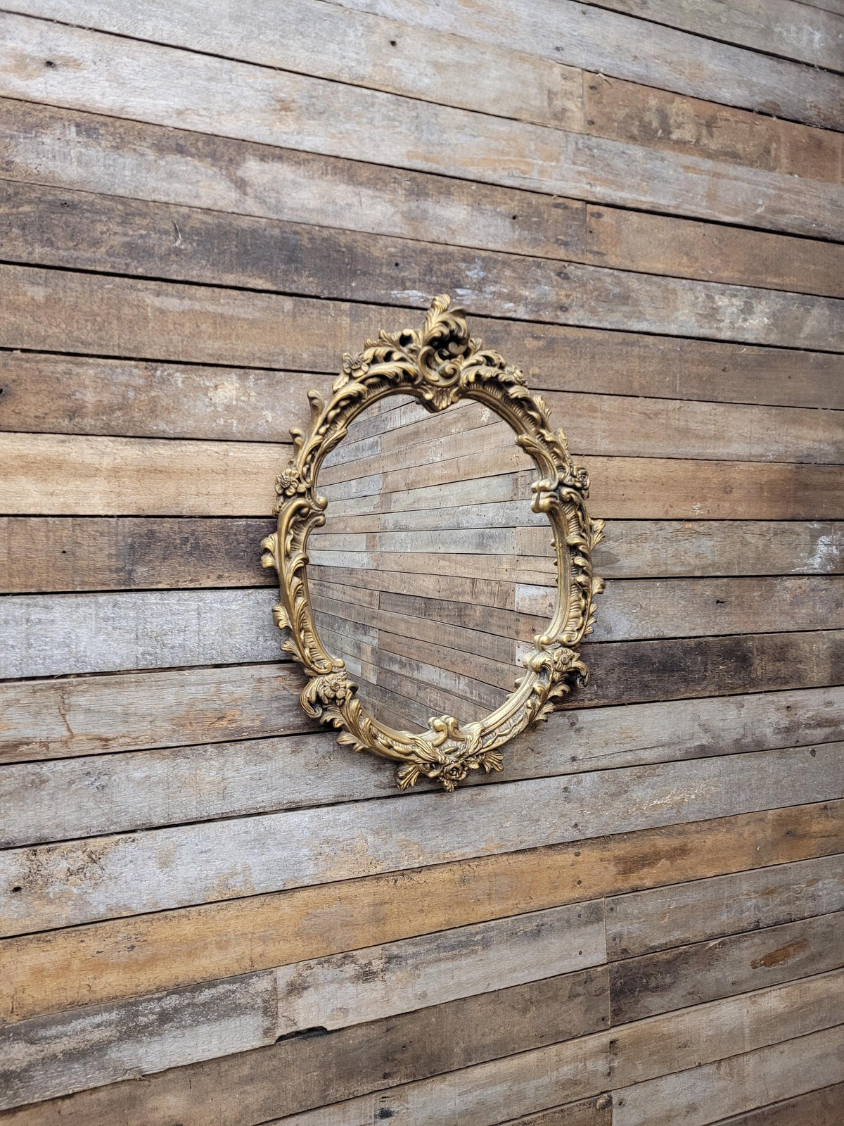 Oval Wall Mirror Gold Plaster Rococo Style Ornate Floral Frame