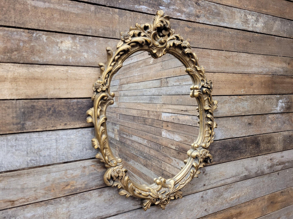Oval Wall Mirror Gold Plaster Rococo Style Ornate Floral Frame