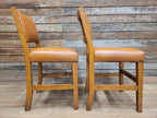 Pair Vintage Dining Chairs Tan Faux Leather Studded Wooden Frames