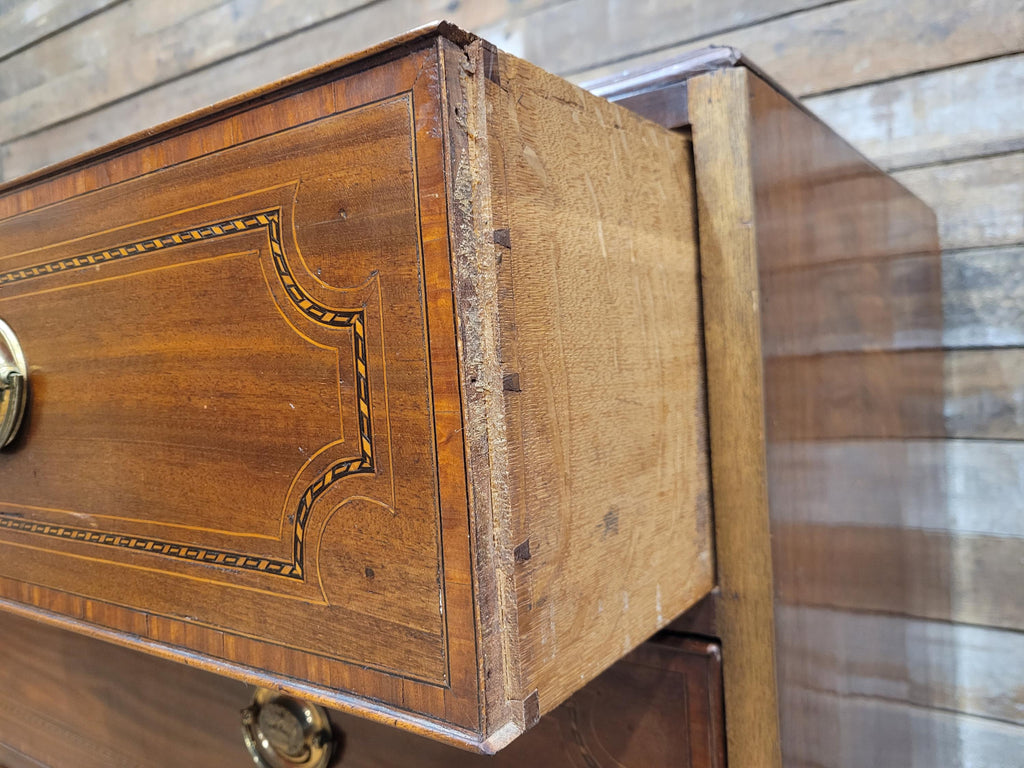 Antique Mahogany Chest Of Drawers Inlaid Brass Handles Plinth Base