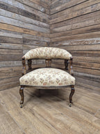 Antique Captains Desk Tub Chair Smokers Bow Back Floral Upholstery