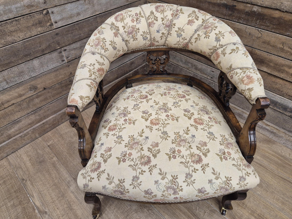 Antique Captains Desk Tub Chair Smokers Bow Back Floral Upholstery