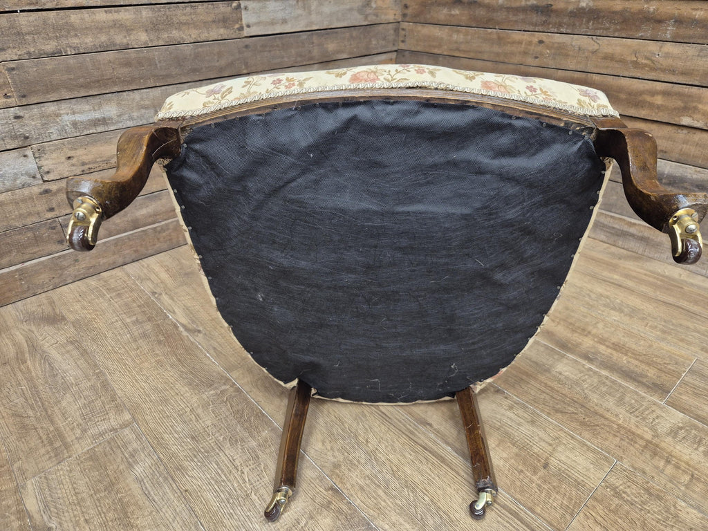 Antique Captains Desk Tub Chair Smokers Bow Back Floral Upholstery