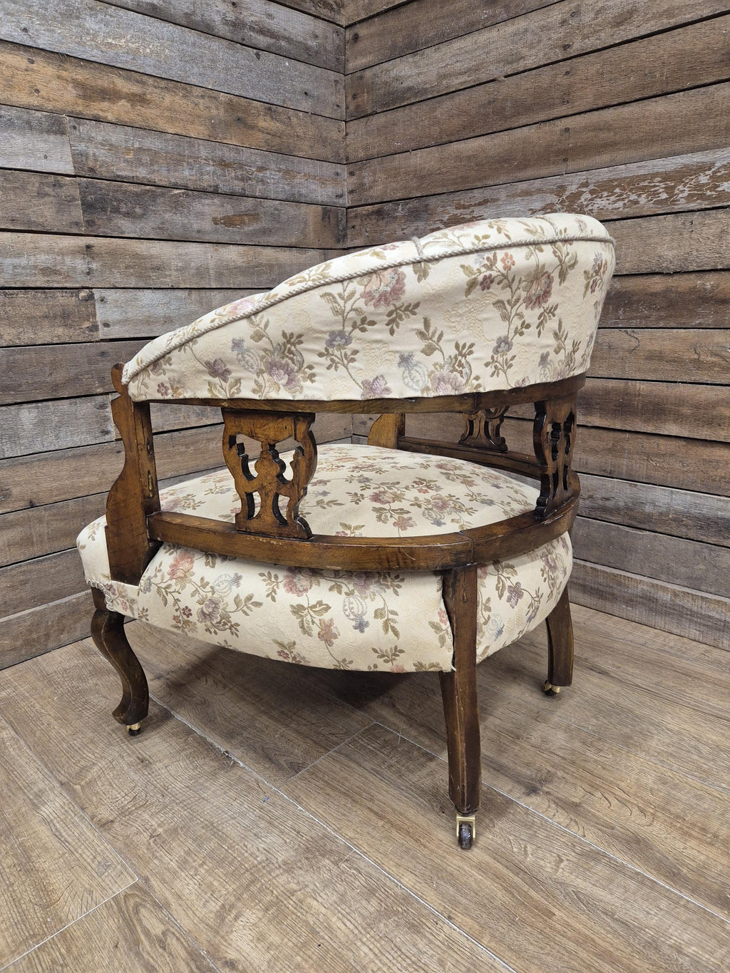 Antique Captains Desk Tub Chair Smokers Bow Back Floral Upholstery