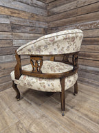 Antique Captains Desk Tub Chair Smokers Bow Back Floral Upholstery