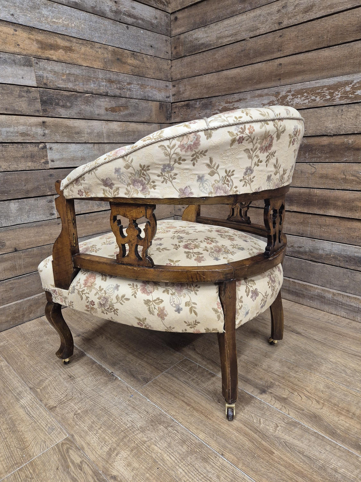 Antique Captains Desk Tub Chair Smokers Bow Back Floral Upholstery