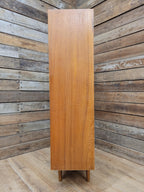 Slim Mid Century Teak Glazed Bookcase Compact Display Cabinet Sliding Doors