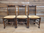 Five Vintage Lancashire Style Oak Rush Seat Dining Chairs