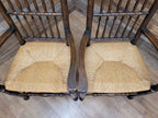 Five Vintage Lancashire Style Oak Rush Seat Dining Chairs