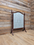 Victorian Mahogany Fire Screen Antique Silk Damask Panel Fireplace Guard