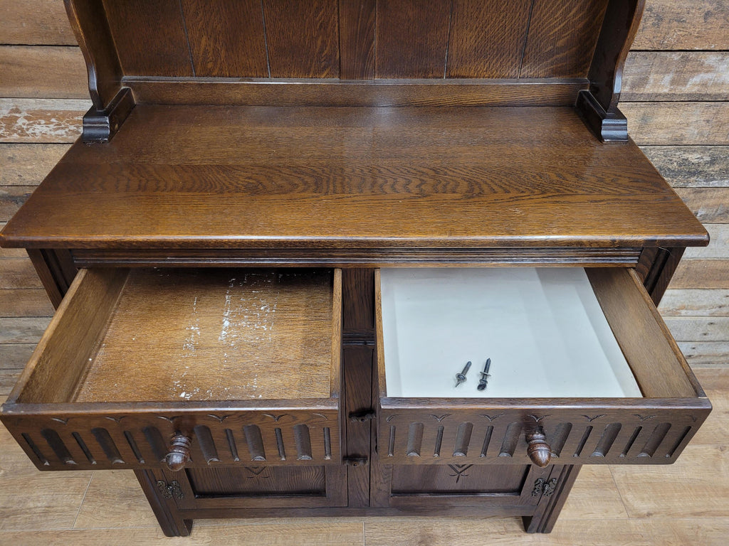 Jaycee Oak Welsh Dresser Vintage Carved Kitchen Display Cabinet Cupboard