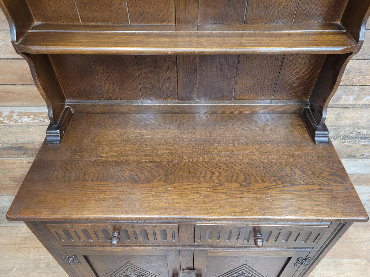 Jaycee Oak Welsh Dresser Vintage Carved Kitchen Display Cabinet Cupboard