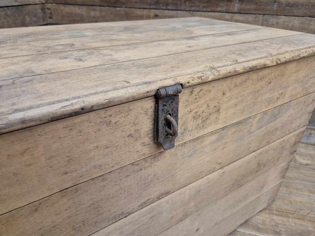 Antique Victorian Storage Chest Wooden Carriage Trunk Iron Handles
