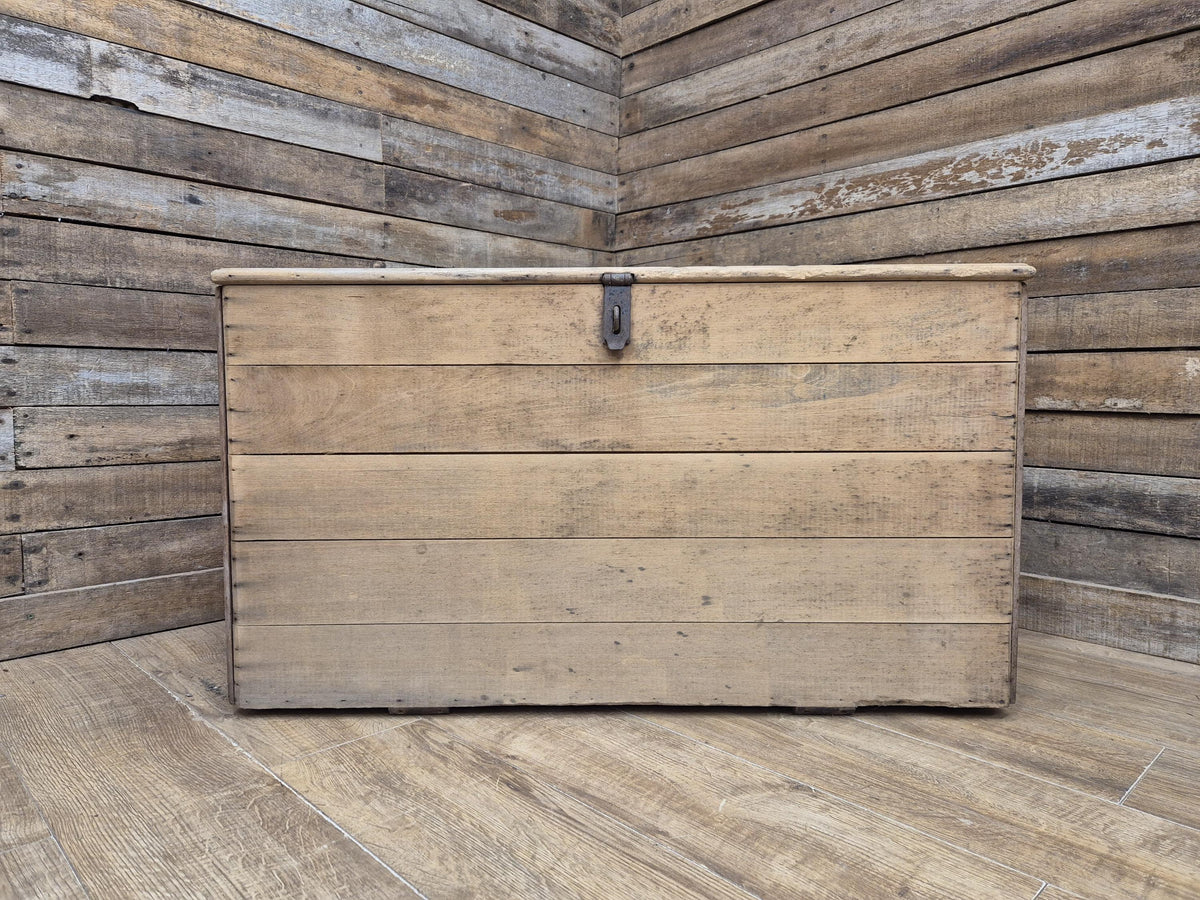 Antique Victorian Storage Chest Wooden Carriage Trunk Iron Handles